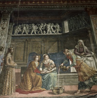 El nacimiento de la Virgen, 1485-90 (detalle) de Domenico Ghirlandaio